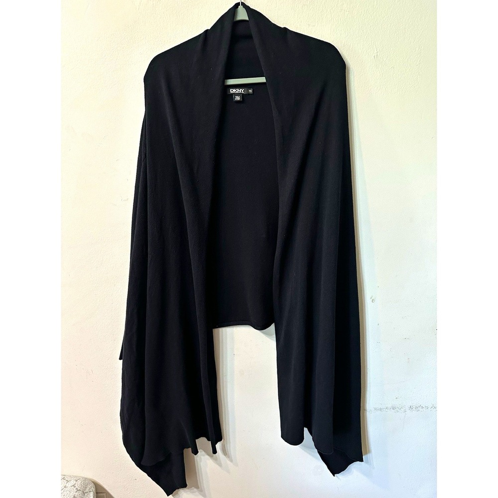 DKNY Cotton Silk Open Drape Front Cardigan Sweater Black Women P/S Petite Small
